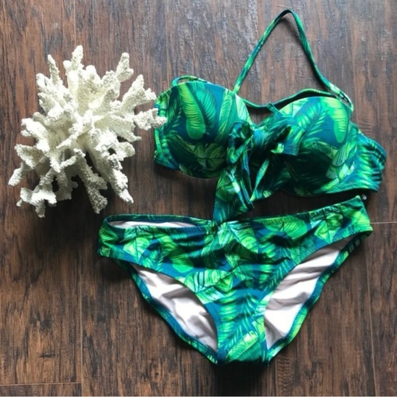 Green Palm Leaf Print Bikini Set NWOT - Picture 4 of 8